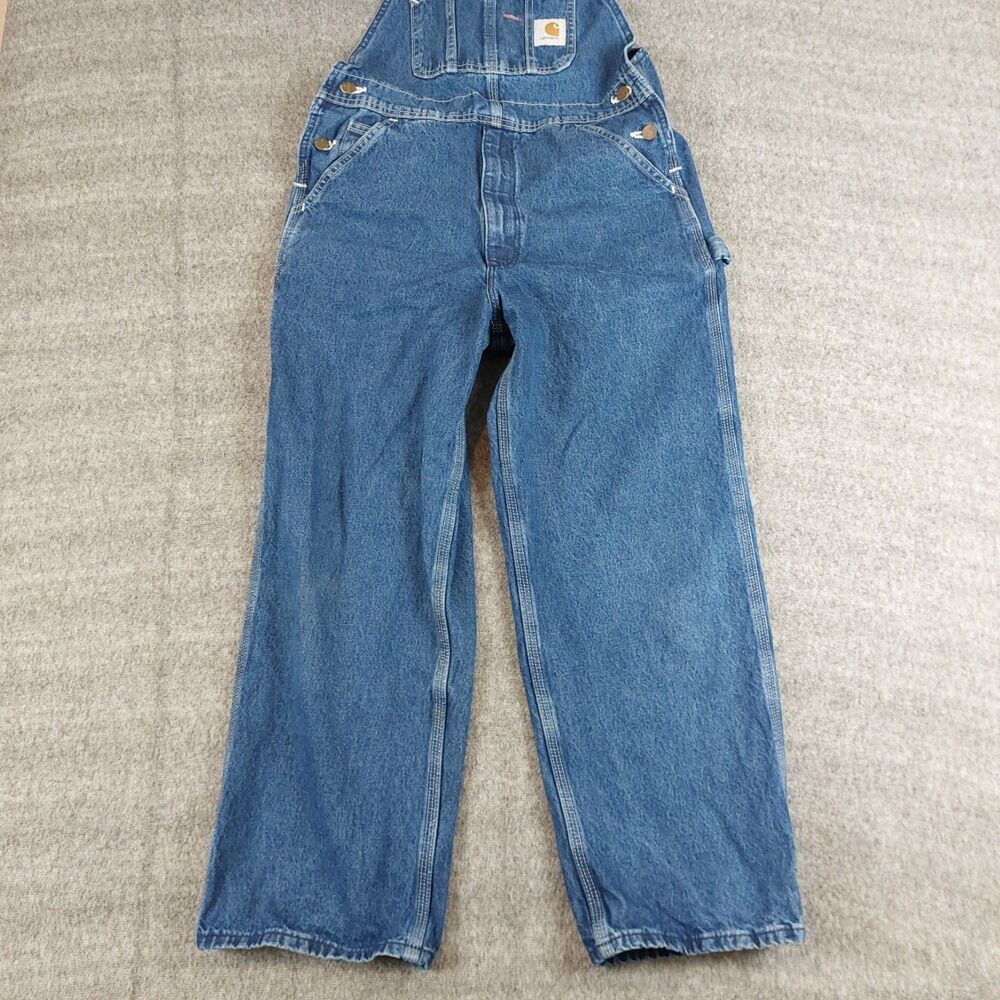 Carhartt Jean Bib Overalls Mens 32x28 (Fit 33x28) Blue Denim Work Wear R07-DST - Picture 5 of 8
